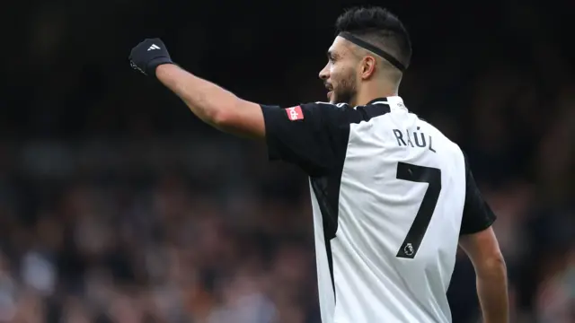 Raul Jimenez celebrates scoring a goal for Fulham