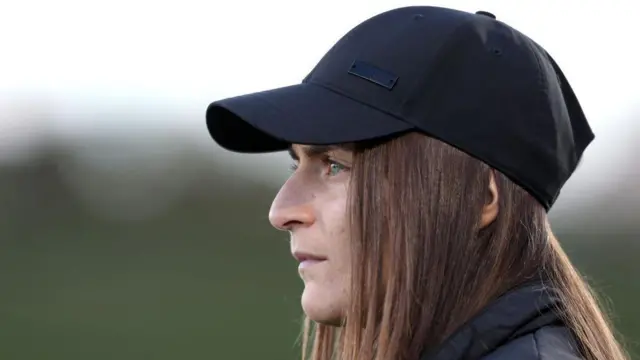 Elena Sadiku, Head Coach of Celtic, looks on prior to the UEFA Women's Champions League match between Real Madrid CF and Celtic FC at Estadio Alfredo Di Stefano on October 17, 2024 in Madrid, Spain.