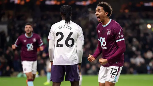Bashir Humphreys celebrates during Burnley's game against Manchester United