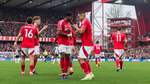 Murillo of Nottingham Forest celebrates the opening goa