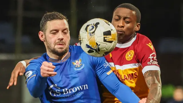 St Johnstone's Drey Wright and Motherwell's Tawanda Maswanhise