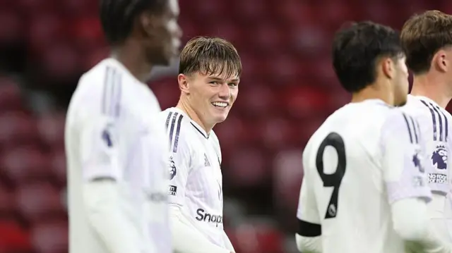 Ethan Ennis playing for Manchester United 