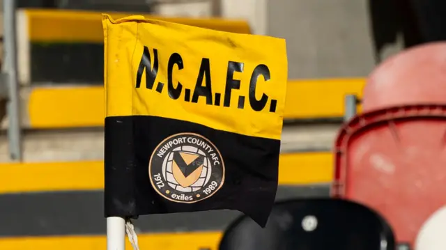 A general view of a corner flag at Rodney Parade, home of Newport County