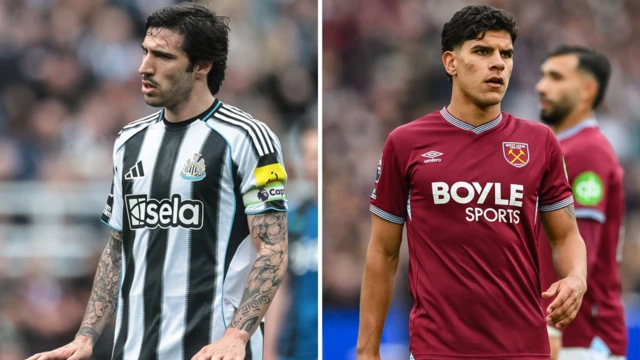 A split graphic of Sandro Tonali and Mateus Fernandes