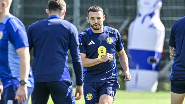 John McGinn during a Scotland MD-1 training session at the FC Copenhagen Academy