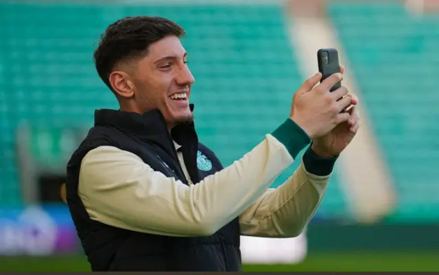 Hibernian's Nectarios Triantis arrives during a cinch Premiership match between Hibernian and St Mirren at Easter Road Stadium, on February 03, 2024, in Edinburgh, Scotland.