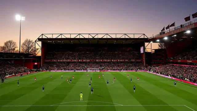  A general view of the City Ground under the lights