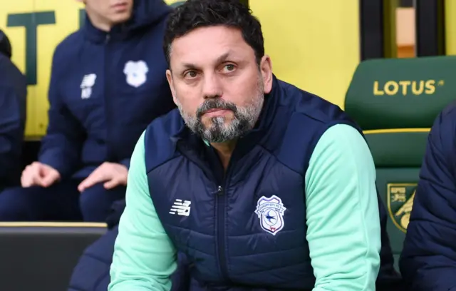 Erol Bulut in the dugout at Norwich