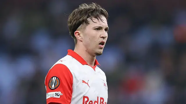 Jannik Schuster on the pitch for RB Salzburg