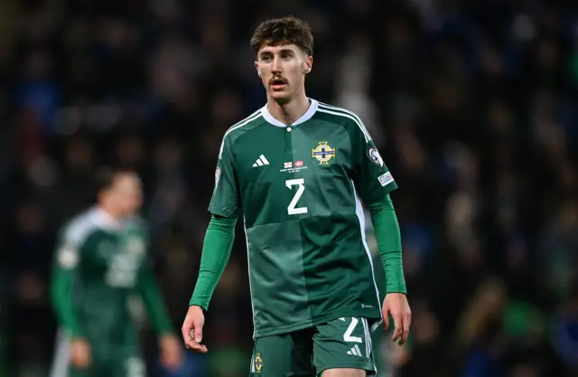 rai Hume of Northern Ireland during the UEFA EURO 2024 Qualifying Round Group H match between Northern Ireland and Denmark at the National Stadium at Windsor Park in Belfast.