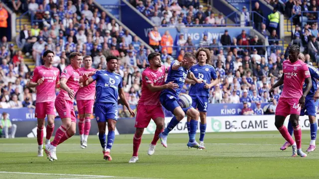 Ipswich players in action against Leicester
