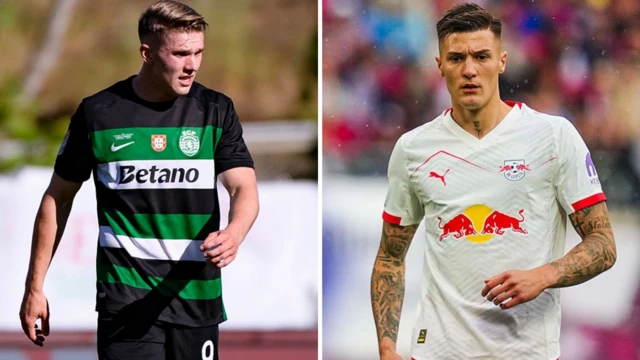 Split image showing Viktor Gyokeres and Benjamin Sesko