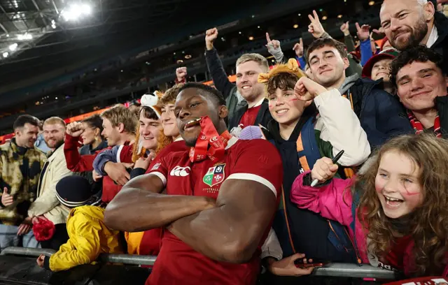 Captain Maro Itoje with fans 
