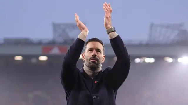 Ruud van Nistelrooy claps the fans at Old Trafford