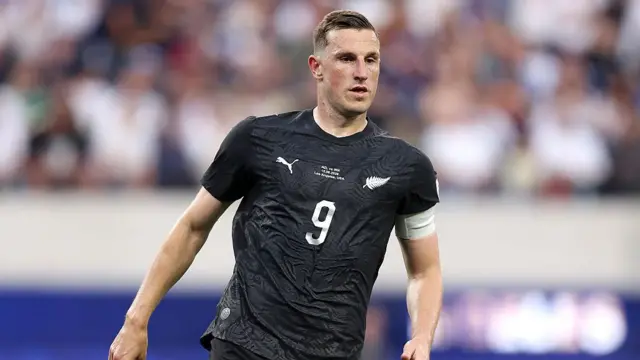Chris Wood in action for New Zealand against Iran at the World Cup