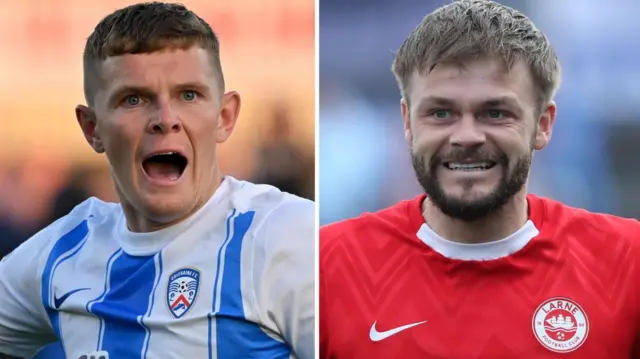 Coleraine's Levi Ives and Larne striker Andy Ryan