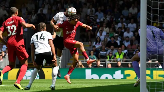 Aleksandar Mitrovic scores against Liverpool for Fulham