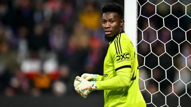 Goalkeeper Andre Onana of Manchester in action during the UEFA Europa League match between FC Viktoria Plzen and Manchester United at Soosan Arena