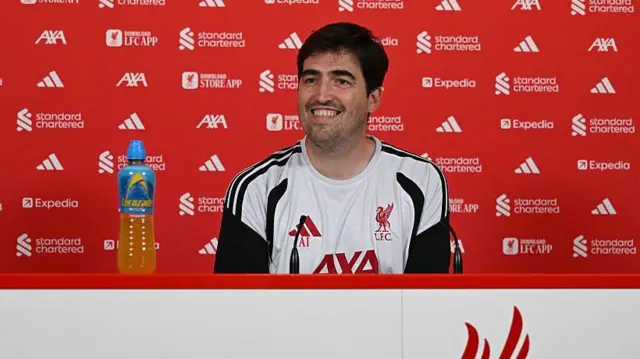 Andoni Iraola head coach of Liverpool during a press conference at AXA Training Centre