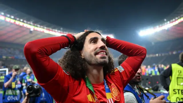 Marc Cucurella celebrates Spain Euro 2024 final win