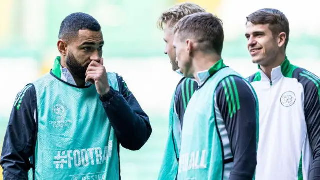 Cameron Carter-Vickers pictured training with his Celtic team-mates on Tuesday