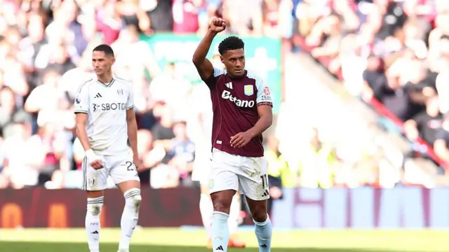 Ollie Watkins celebrates after he scored for 1-1 against Fulham
