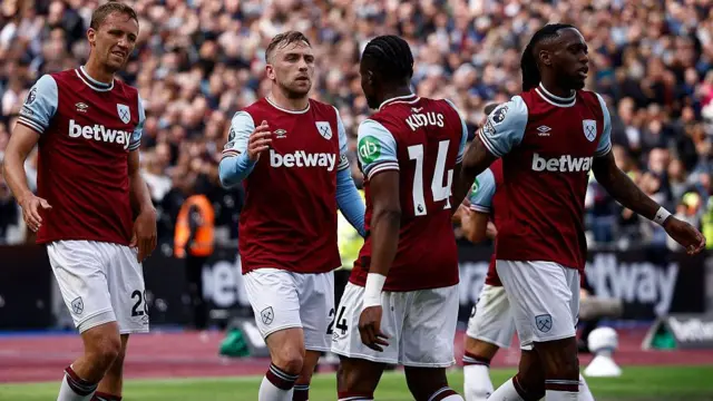 West Ham players in action against Tottenham Hotspur 