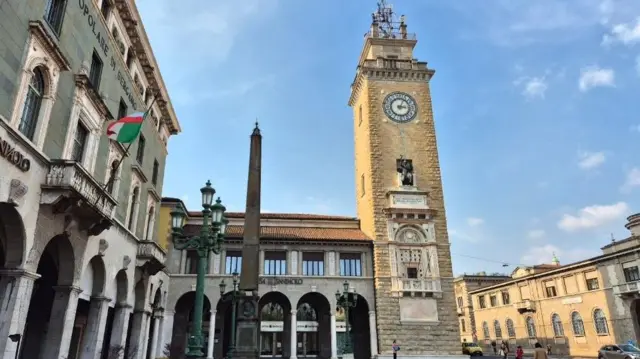 A view of a square in Bergamo