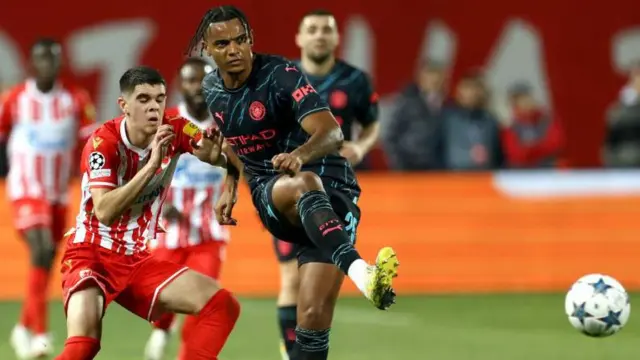 Kosta Nedeljkovic in action for Red Star Belgrade against Manchester City