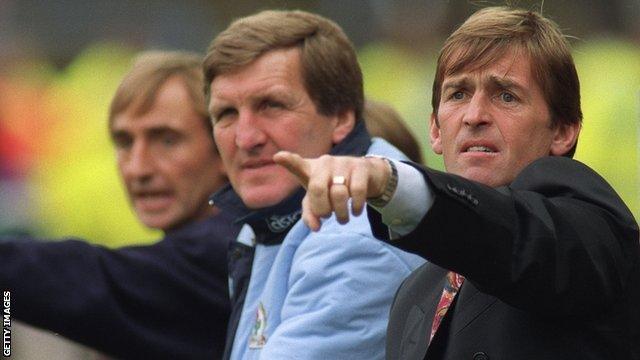 Tony Parkes (left), Ray Harford and Kenny Dalglish