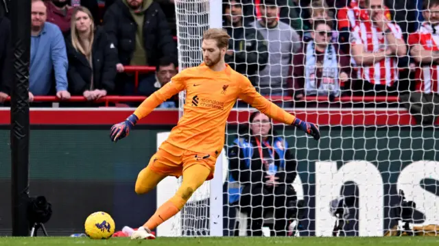 Caoimhin Kelleher in action for Liverpool against Brentford