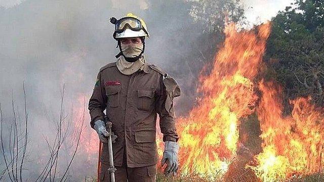 Firefighters trying to extinguish a fire in the Amazon rainforest, in Rio Branco, Acre State, 24 August 2019