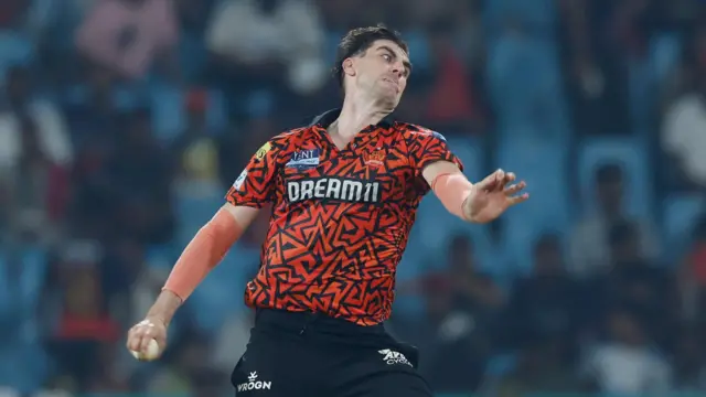 Pat Cummins bowling for Sunrisers Hyderabad