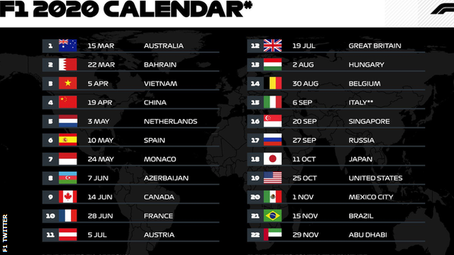 Formula 1 calendar 2020 season