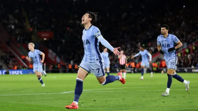 Son Heung-Min celebrates scoring against Southampton