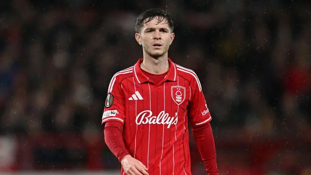 James McAtee during the Europa League match between Nottingham Forest and Fenerbahce.