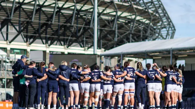 The Scotland players at full time during a Guinness Women's Six Nations match between Scotland and Italy