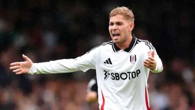 Fulham's Emile Smith Rowe in action during the Premier League match at Craven Cottage,