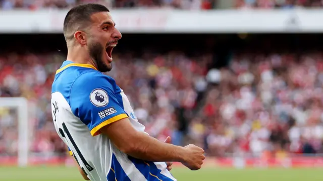 Deniz Undav celebrates a goal for Brighton