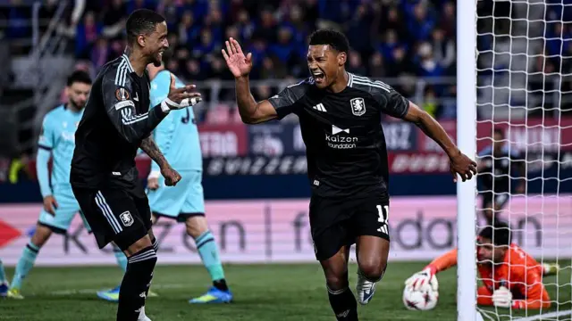 Ollie Watkins of Aston Villa celebrates his goal.