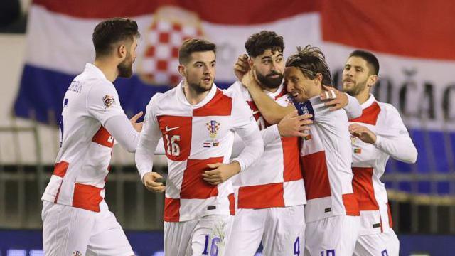 Croatia players celebrate their equaliser against Portugal 