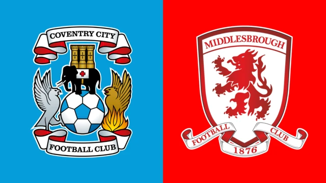 Side-by-side of Coventry City and Middlesbrough club badges