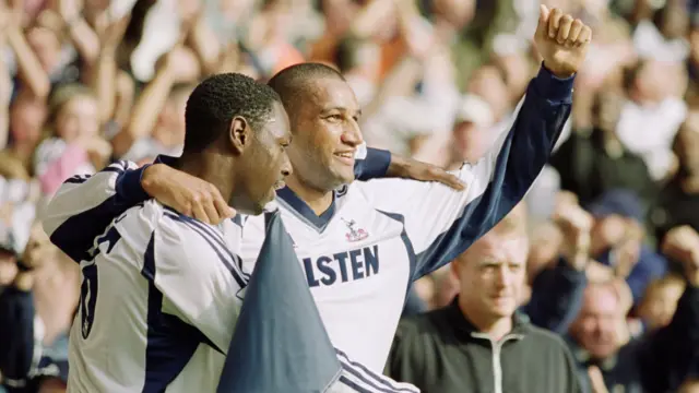 Dean Richards celebrates a goal for Tottenham in 2001