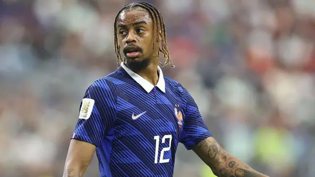 France's Bradley Barcola during the FIFA World Cup 2026 Semi Final match between France and Spain at Dallas Stadium. 
