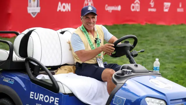 Gianfranco Zola drives a Ryder Cup buggy at Bethpage