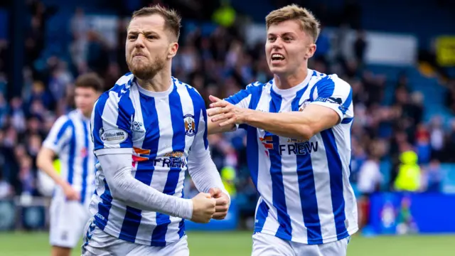 Kilmarnock's Bruce Anderson celebrates making it 1-1 during a William Hill Premiership match between Kilmarnock and Hibernian at Rugby Park