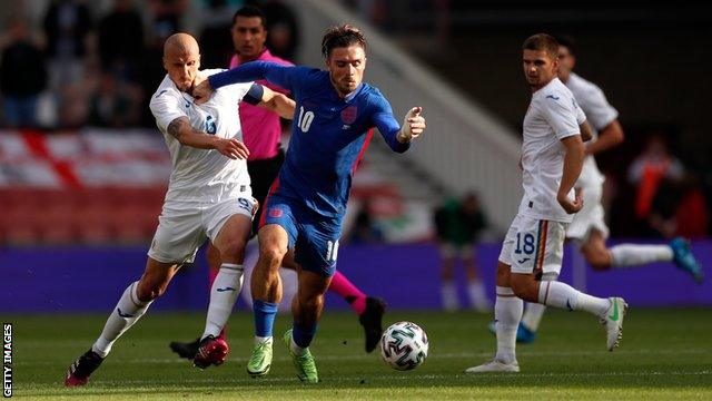 Jack Grealish in action for England against Romania