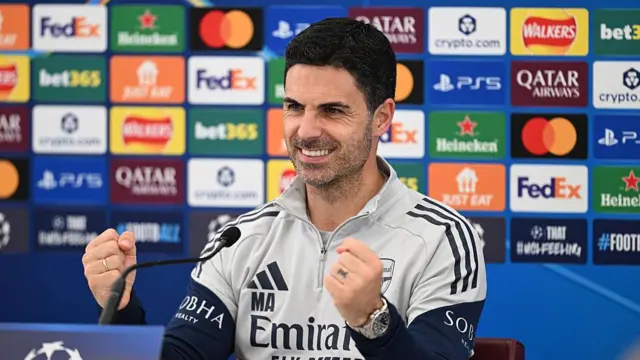 Arsenal manager Mikel Arteta speaks at a press conference at Sobha Realty Training Centre