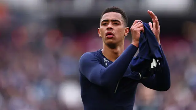 Jacob Ramsey applauds fans at the end of match for Aston Villa