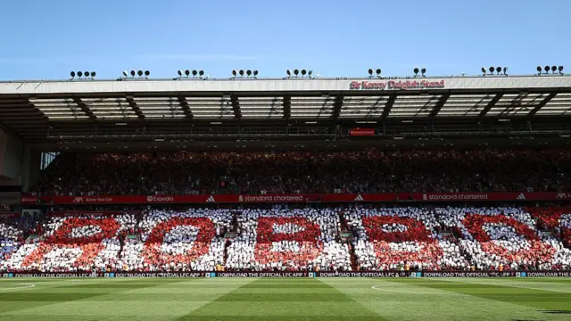Liverpool fans display a message of thanks to departing player, Andy Robertson